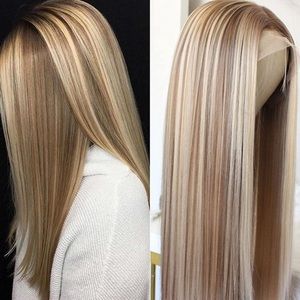 💫 22” BLONDE  & BROWN HIGHLIGHTS STRAIGHT LACE FRONT WIG *NEW*